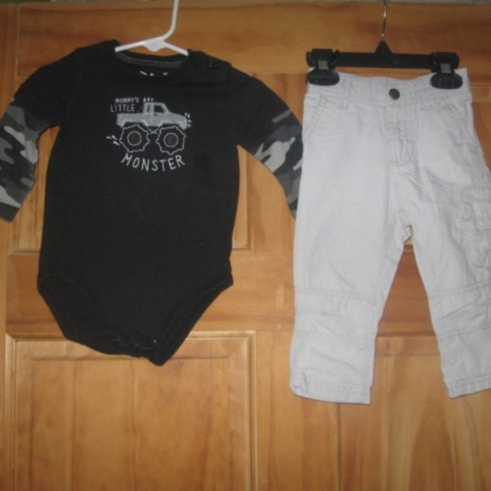 5/$30 Boys Long Sleeve Bodysuit and Cargo Pants